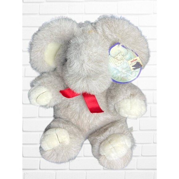 Vintage 90's Gray Elephant Plush With Red Bow Cozy Soft Stuffed Animal - Picture 1 of 9